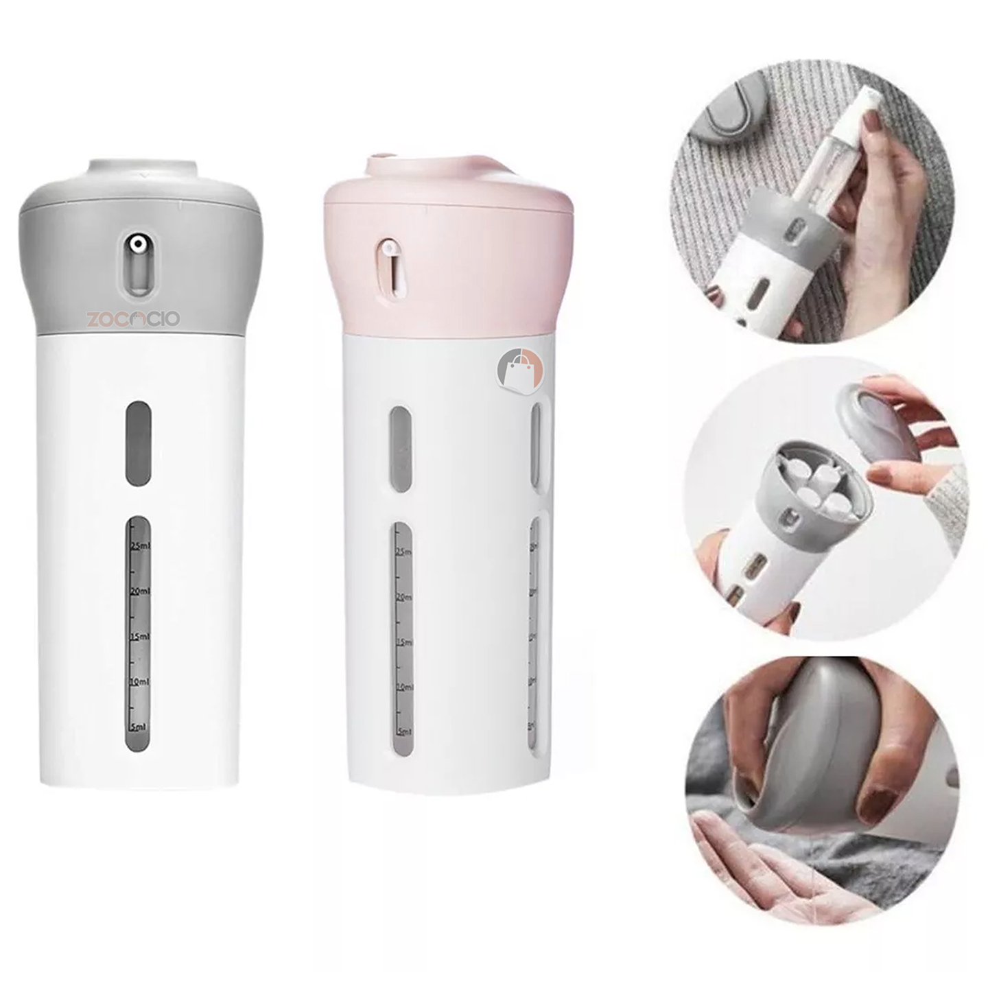 Vista 2 de Dispensador Viajero 4 En 1 Jabón Liquido - COLOR: Rosa